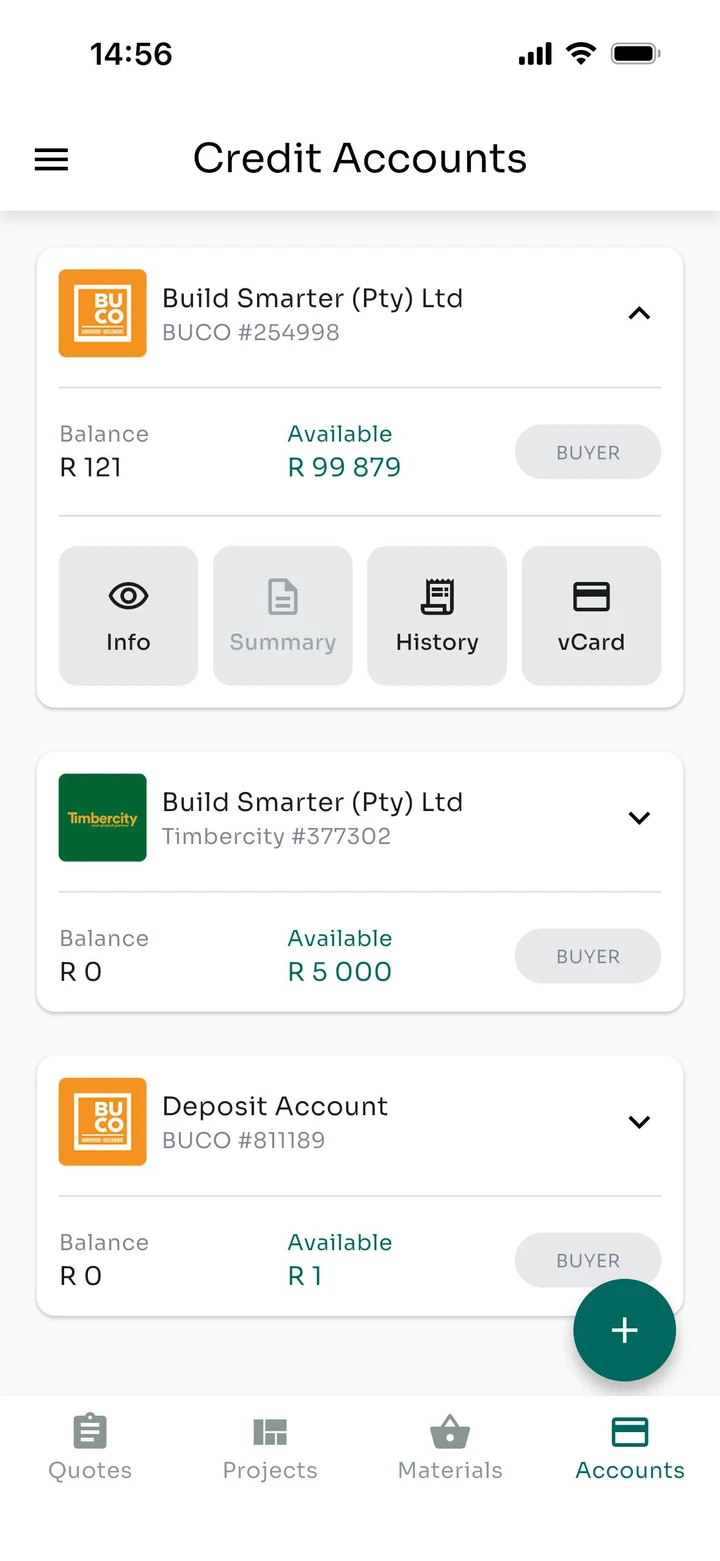 Credit accounts in the Thuso app