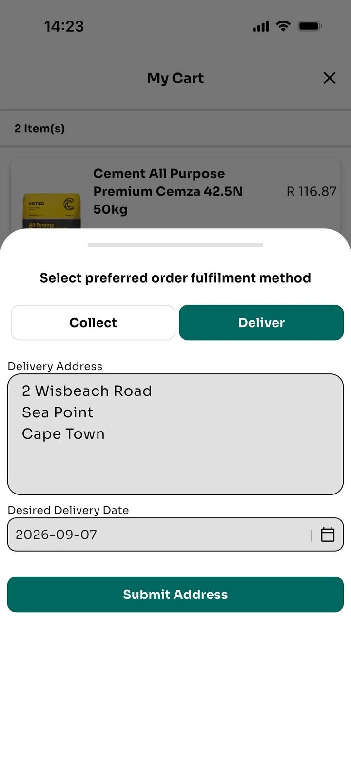 Choosing delivery at checkout in the Thuso app
