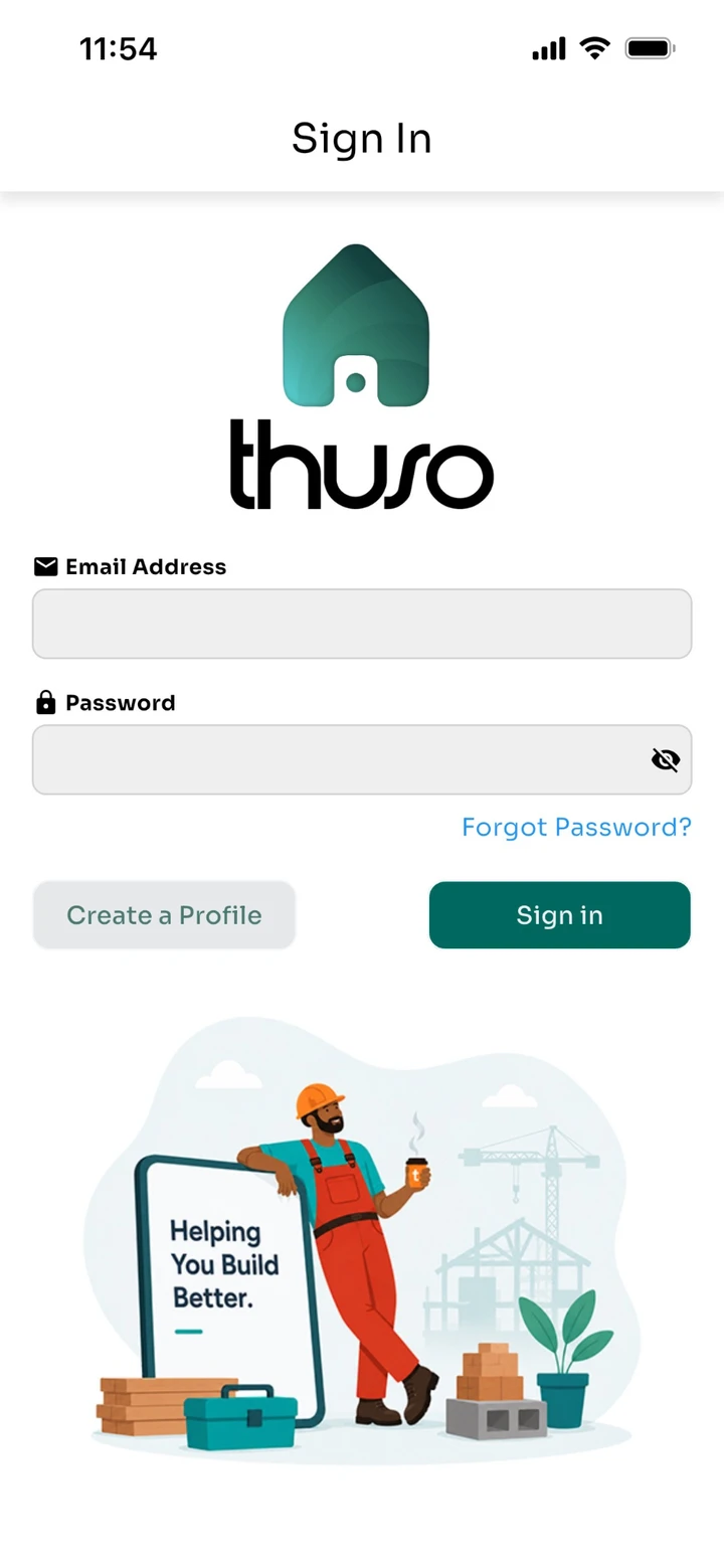The Thuso app's sign-in screen