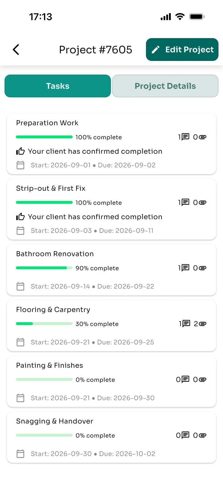 A project’s tasks in the Thuso app