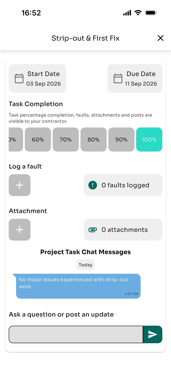 A task with its progress and chat in the Thuso app